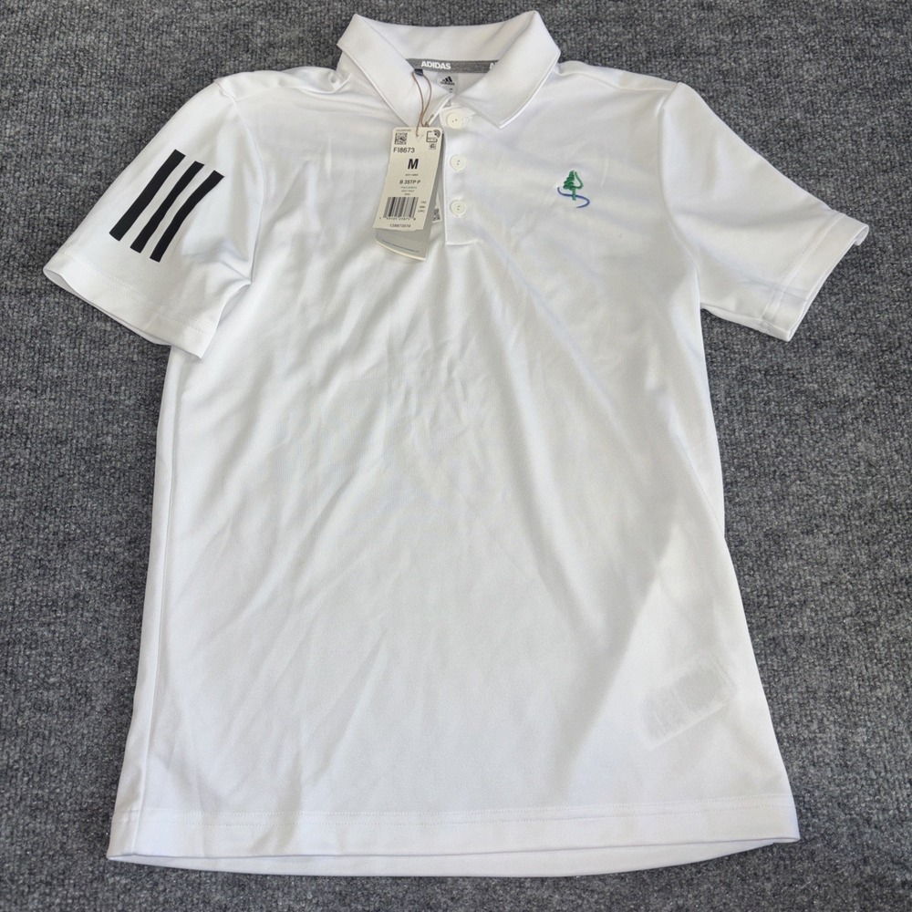 Adidas Youth Boys M White 3-Stripes Performance Golf Polo Shirt FI8673 NWT